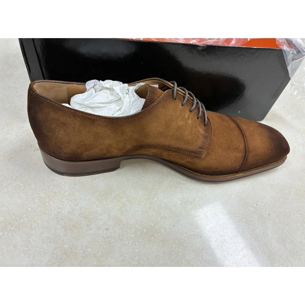 Magnanni Cognac Suede Cap Toe Derby Dress Shoes 20716-66 Mens 11.5 Made in Spain